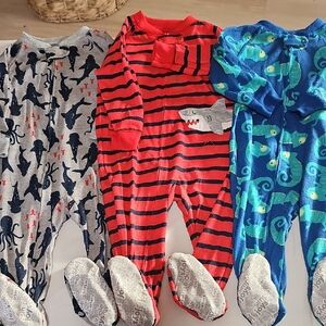 Simple Joys Carters Kids One Piece Footies - Gray, Red, and Blue